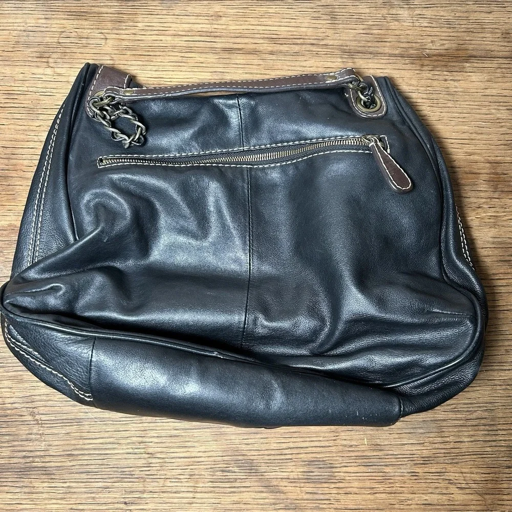 HOBO‎ International Black Leather Messenger Shoulder Bag Purse Slouchy Flip